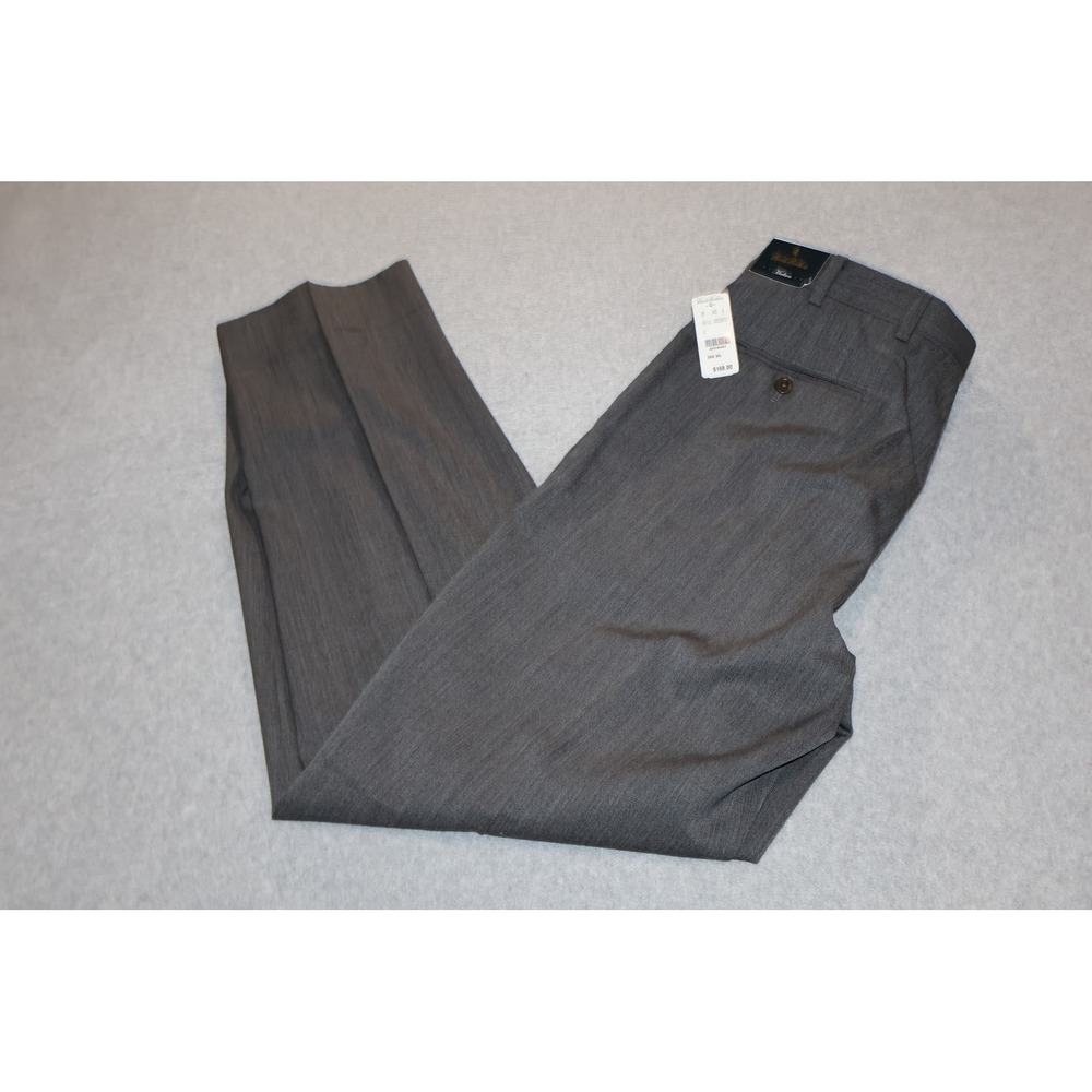 Brooks Brothers Madison Dress Pants Mens 34x34 Gray Wool Flat Front Trousers NEW